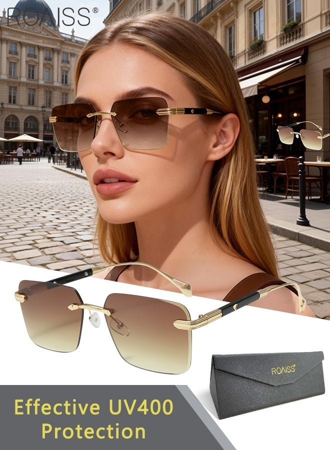 roaiss Square Frame Rimless Men Women Sunglasses Outdoor UV400 Sun Glasses with Unique Temples Fashion Anti-Glare Sun Shades for Men Driving, Fishing, Traveling - Image 1